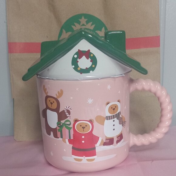 Starbucks Other - Starbucks 2025 HOLIDAY CHRISTMAS Mug Bearista Pink Gingerbread House Coffee NEW